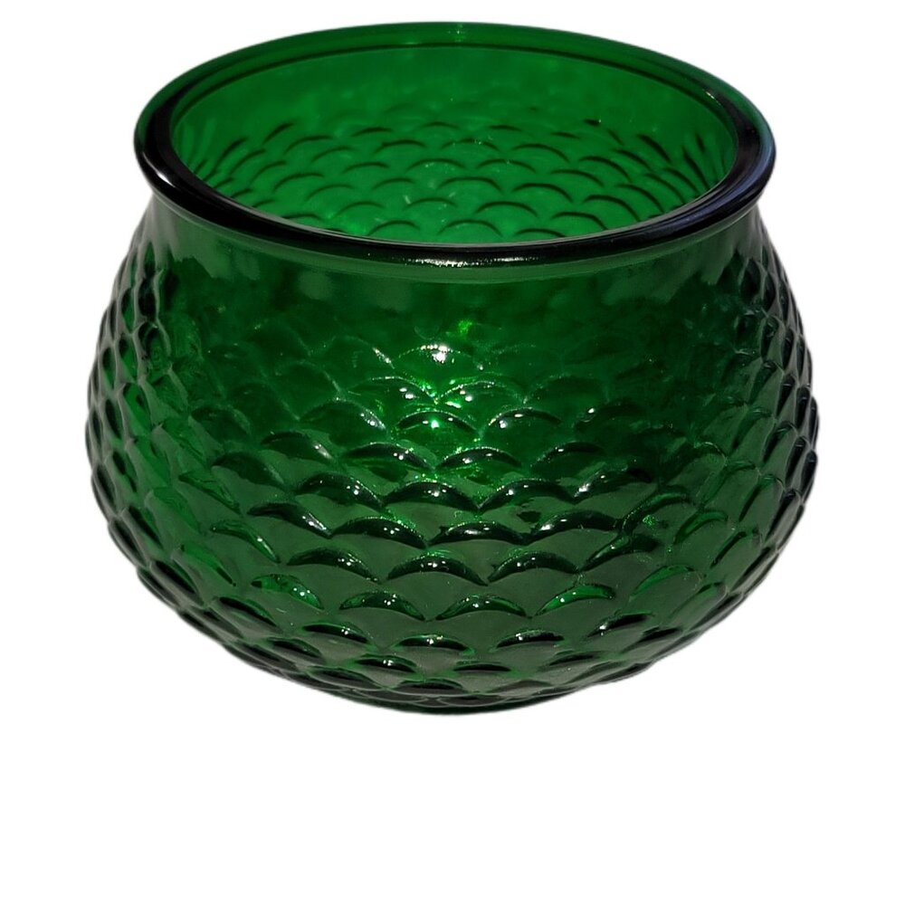 Vintage E.O. Brody Green Glass Planter Pot Bowl Fish Scale Textured 5"  USA G100